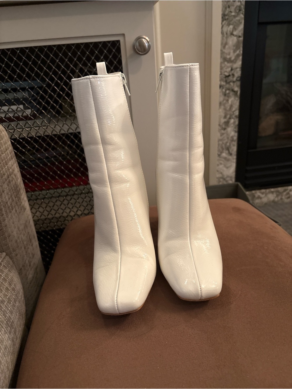 White Mid-Calf Square-Toe Women's Boots
